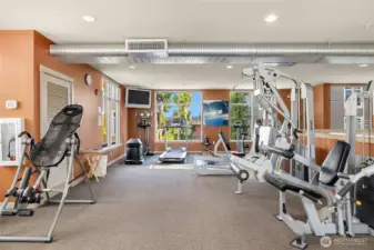 The fitness center is thoughtfully equipped for convenient daily workouts.
