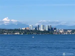 The views of Downtown Bellevue, lake and mountains are glorious, especially at sunset! This is the view from the fantastic roof top deck.