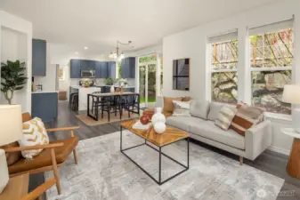 Looking from the living area to the updated and open concept kitchen.