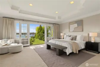 Primary suite on the 2nd level with views of the lake.