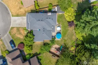 Ariel view of the home reflecting privacy, mature trees, and endless possibilities.