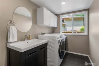 Bright, Spacious Laundry Room with Sink for Added Convenience.