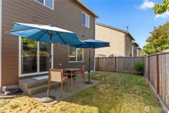 Cute backyard with patio space and enough room to hang out, but not too much work!