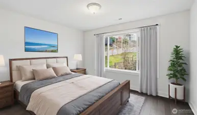 This virtually staged guest bedroom highlights the spacious layout and natural light.