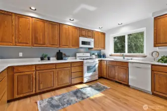 Huge kitchen with cabinets and counters galore!