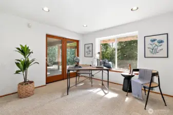 Open office space also has its own entrance to share a patio with the bonus room down the hall. Downstairs full bath not shown.