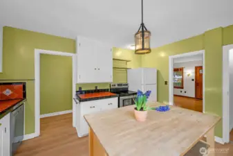 Colorful tile backsplash and countertop