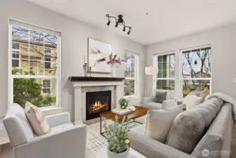 Beautiful living room with cozy fireplace