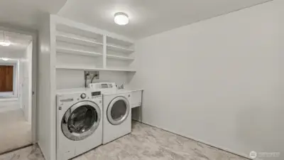 Laundry room with shelving