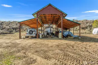 Large Covered Pole Building 900 sq.ft. -  Impressive covered pole building provides ample space for boats, RVs, trailers, and equipment—perfectly suited for Lake Chelan recreation and mini-ranch versatility.