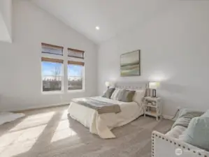 Expansive primary suite with vaulted ceilings.