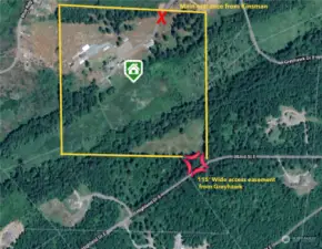 Map to show entire property, entrance from Kinsman and entrance via McKenna Forest Reserve to potential additional building site. May be able to subdivide, buyer to verify to own satisfaction.