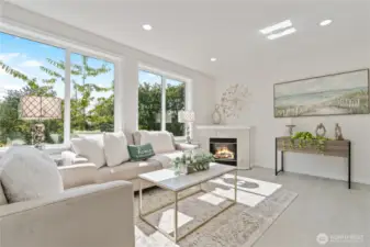 Wood-burning fireplace adds cozy charm