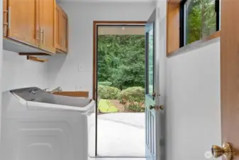 Laundry room with sink has access from the back yard