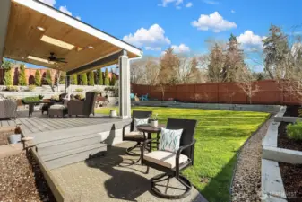 Backyard has lots of space to entertain.