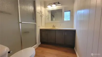 New cabinets & toilet.