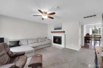 Fireplace is wood burning for cozy days inside.