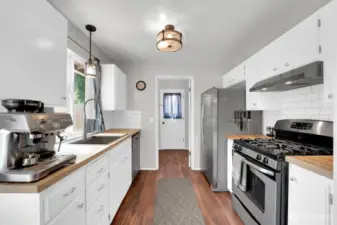 Galley style kitchen.
