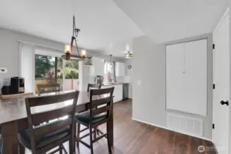 Kichen features a pantry behind the garage door entry