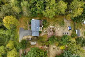 Aerial view of home and property.