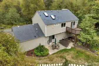 Drone view of back of home.