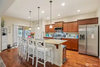 Kitchen with granite counters and island