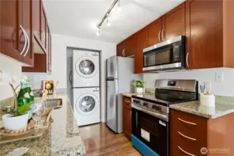 newer microwave&washer/dryer, brand new stove