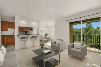 corner unit, only one shared wall. Views of green out the windows