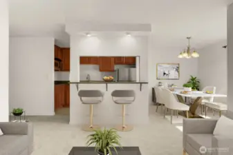 nice open concept to dining room and living area from kitchen