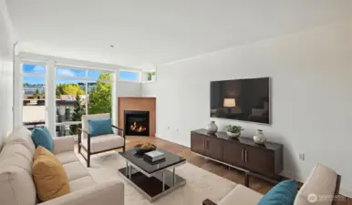 Virtually staged Living room.