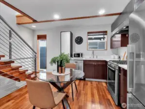 Open kitchen and dining keeps everyone together.