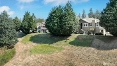 The building sits adjacent to a large greenspace with deer strolling by.
