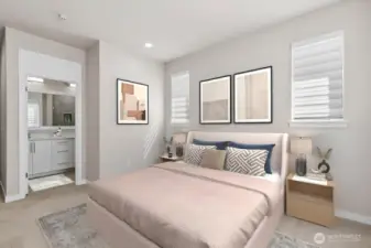 Primary suite has a spacious bathroom as well.