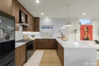 Kitchen details including sleek hardware and ample counter space.