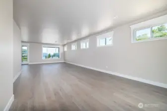 Over sized Living and Dining room, hardwood floors and view of the Guemes Channel