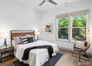 Main-floor bedroom with peaceful, green outlooks.