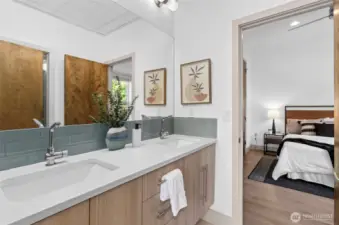 ack & Jill bath serves main-floor bedrooms with style and function.