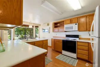 large kitchen with plenty of cabinet and counter space.