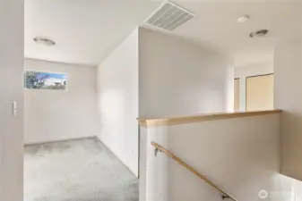 Bonus room as you top the stairs.  Behind you is bedroom 1 and down the hall to the right are 2 bedrooms,  hall bathroom and the Primary bedroom w/ensuite.
