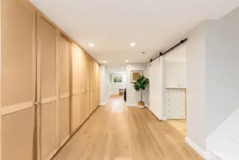 Fully finished lower level - starting with a wall of storage!