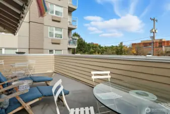 Outdoor lounging deck for eastern sunshine.