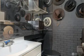 Another bathroom with room for collectibles.