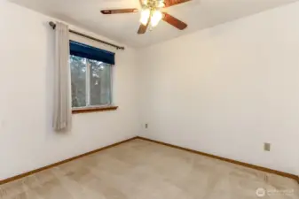 Second extra bedroom that overlooks the back yard. Celling fans in all bedrooms.