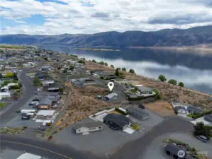 Aerial view of home facing Columbia River.