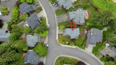Aerial view of the lot and new roof!