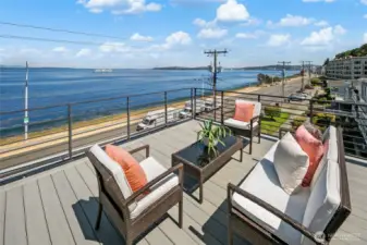 Entertain as you Watch cruise ships, ferries, and sailboats glide across 180° vistas of Puget Sound, the Olympics, Magnolia, and Queen Anne from every room and expansive rooftop deck.