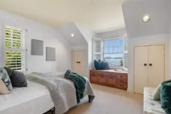 Third bedroom with built in cabinets and Water view