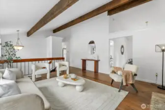 The spacious living with vaulted ceilings