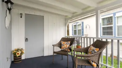 Covered duck is a great place for outdoor gatherings. There is a large storage room behind the gray door