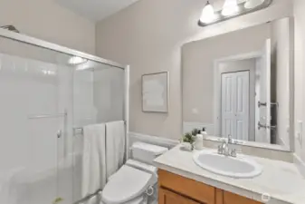 Downstairs 3/4 bath great for guests next to downstairs bedroom